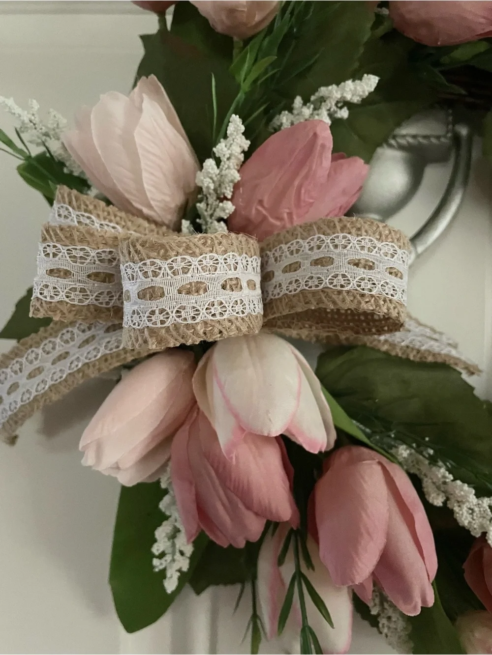 Hand Crafted Pink and Green Tulip Spring Wreath